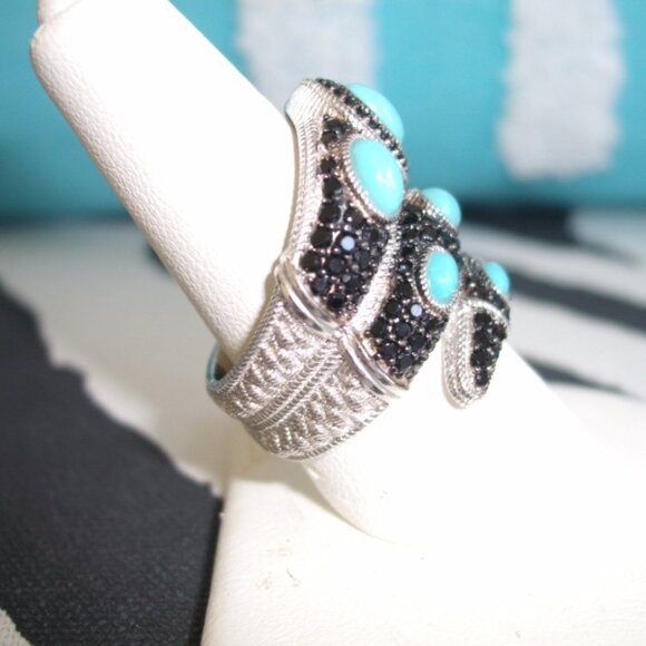 Judith Ripka Pave Black Spinel and Turquoise Ring size 8 NEW - Picture 3 of 4